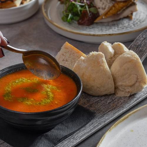 <p>Roasted Red Pepper &amp; Tomato Soup</p>